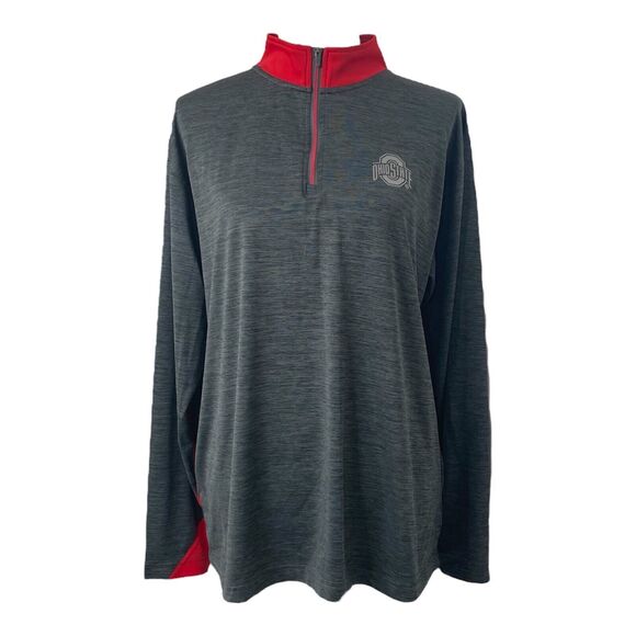 Ohio State Women’s Large Shirt J. America Grey and Red Long Sleeve Quarter Zip - Picture 1 of 8